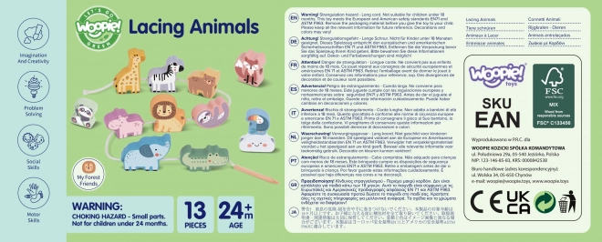 WOOPIE GREEN dřevěná navlékací sada ZOO Montessori 13 dílů
