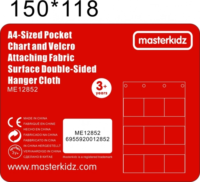 Materiálový arch na zavěšení s kapsami na knihy a obrázky modrý