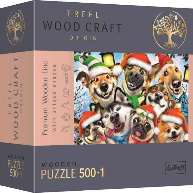 TREFL Wood Craft Origin puzzle Vánoční psi 501 dílků