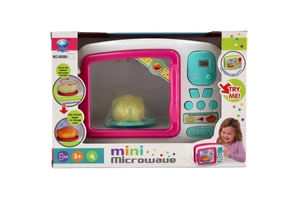 Mikrovlnná trouba plast 21x16cm na baterie se zvukem se světlem v krabici 26,5x19x13cm