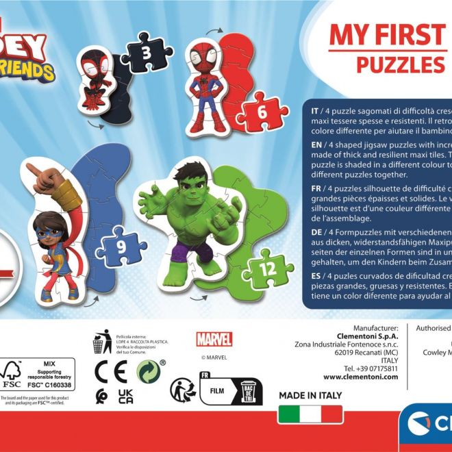 CLEMENTONI Moje první puzzle Spidey a jeho úžasní přátelé 4v1 (3,6,9,12 dílků)