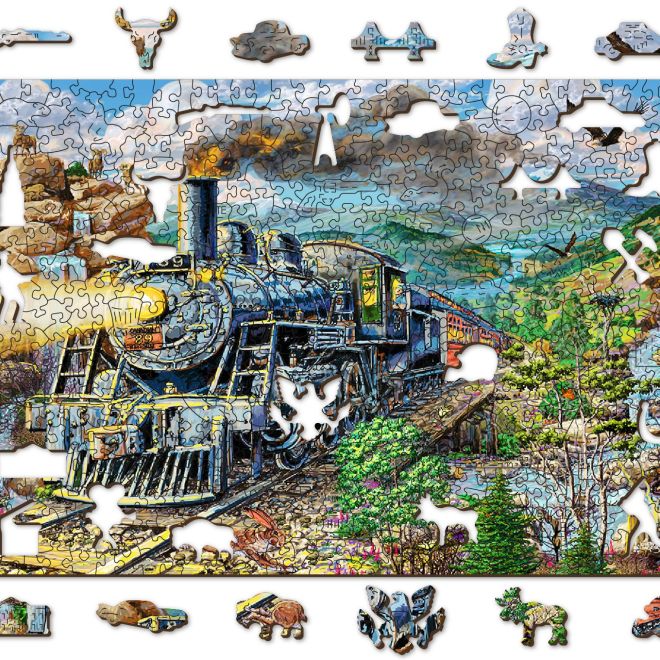 WOODEN CITY Dřevěné puzzle Železnice 2v1, 505 dílků EKO