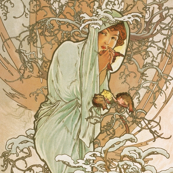 Poznámkový kalendář Alfons Mucha 2025, 30 × 30 cm