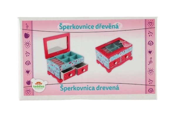 Skříňka šperkovnice Princess 2 zásuvky odklápěcí vrch  dřevo 18x12,5x12cm v krabici