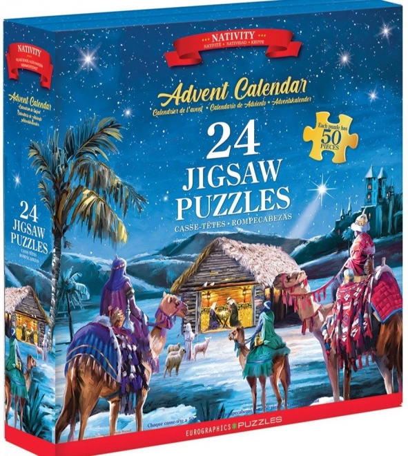 EUROGRAPHICS Puzzle Adventní kalendář: Narození Ježíška 24x50 dílků