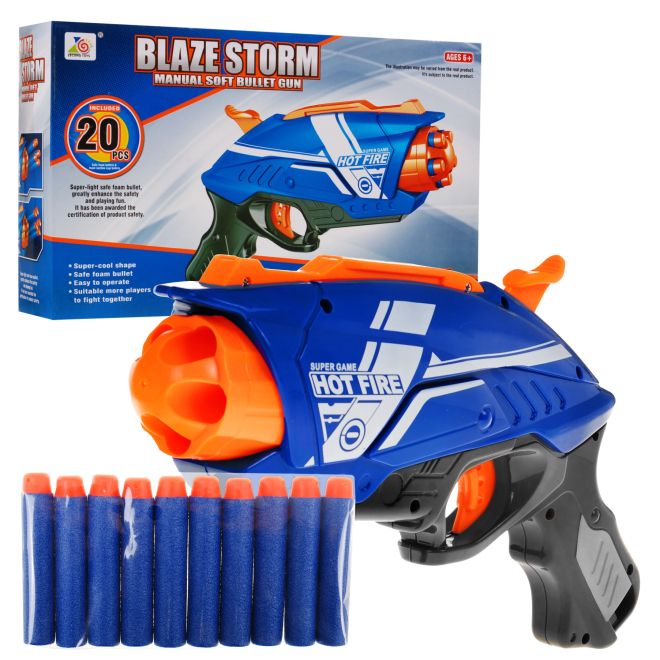 Manuální pistole pro děti 6+ Blaze Storm Pružinový mechanismus + 20 dlouhých pěnových nábojů