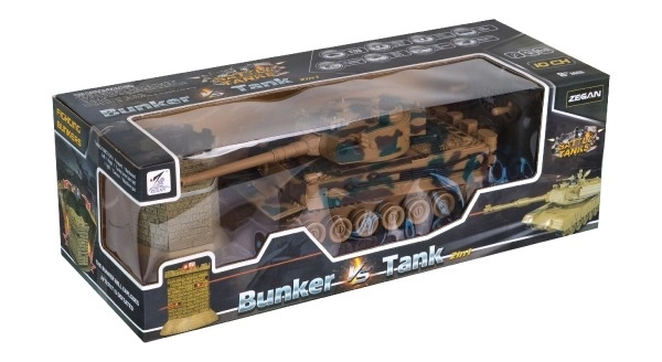 Tank RC 35cm+bunkr na bat. plast s dobíjecím packem se zvukem se světlem 40MHz v krabici 51x17x19cm