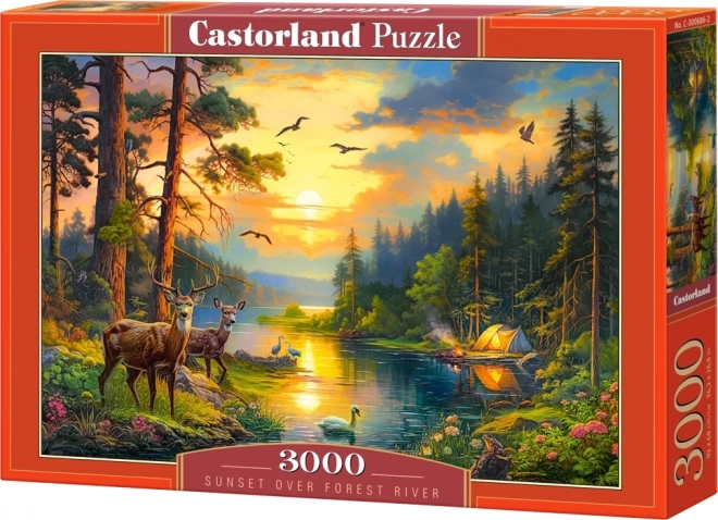 Puzzle 3000 dílků Západ slunce nad lesní řekou