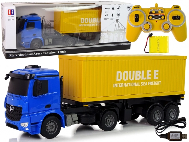 Velký nákladní automobil R/C Mercedes Arocs Blue 1:20 Kontejner 58 cm dlouhý