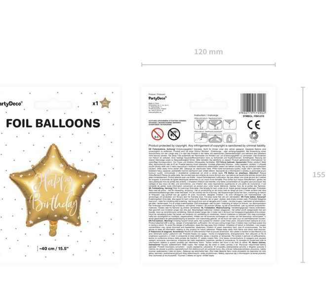 Zlatý fóliový balónek s hvězdou Happy Birthday - 40 cm