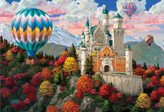 Dřevěné puzzle s figurkami - zámek Neuschwanstein, 750 dílků