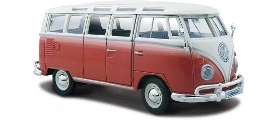 Kovový model Volkswagen Samba červená a bílá