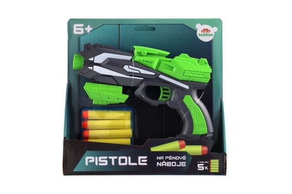 Pistole na pěnové náboje 20x14cm plast + 5ks nábojů – Zelená