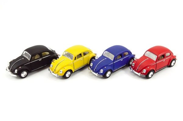 Auto Kinsmart VW Classical Beetle kov/plast 13cm na zpětné natažení 4 barvy 12ks v boxu