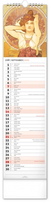 Nástěnný kalendář Alfons Mucha 2025, 12 × 48 cm