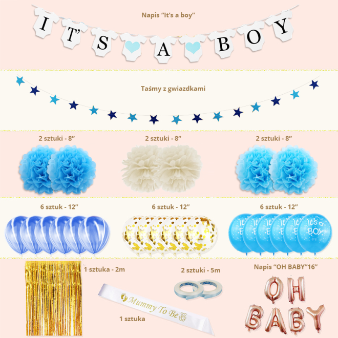 Sada balónků a rekvizit pro Baby Shower - It's a boy