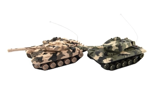 Tank RC 2ks 25cm tanková bitva+dob. pack 27MHZ a 40MHz maskáč se zvukem se světlem v kr. 50x20x23cm