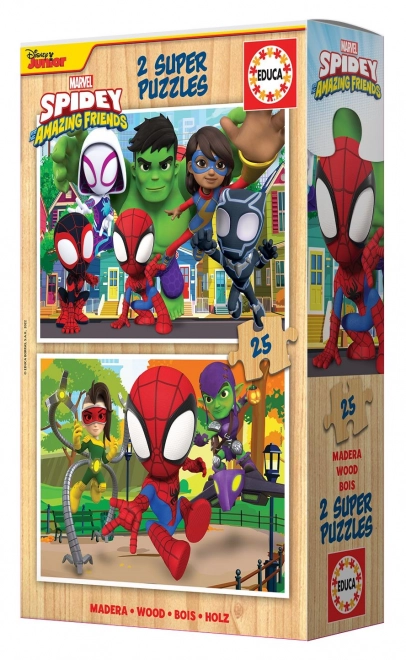 EDUCA Dřevěné puzzle Spidey a jeho úžasní přátelé 2x25 dílků