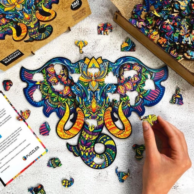 Magické dřevěné barevné puzzle - Posvátný Slon