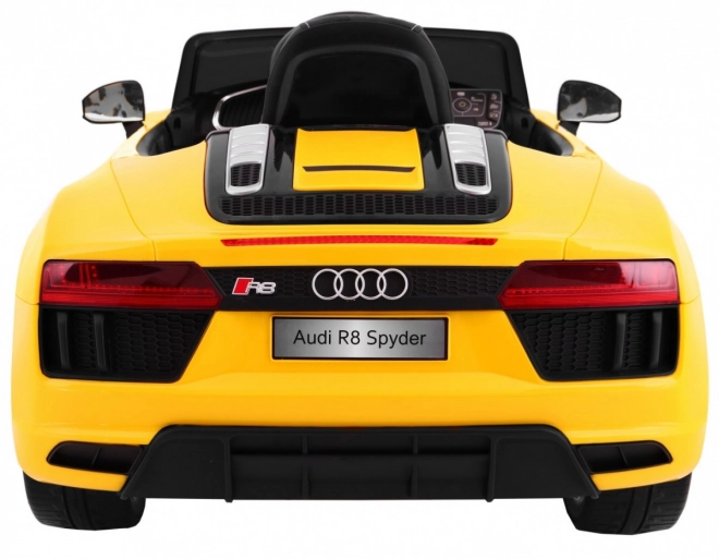 Audi R8 Spyder battery pack Yellow + Dálkové ovládání + EVA + Pomalý start + Rádio MP3 + LED dioda