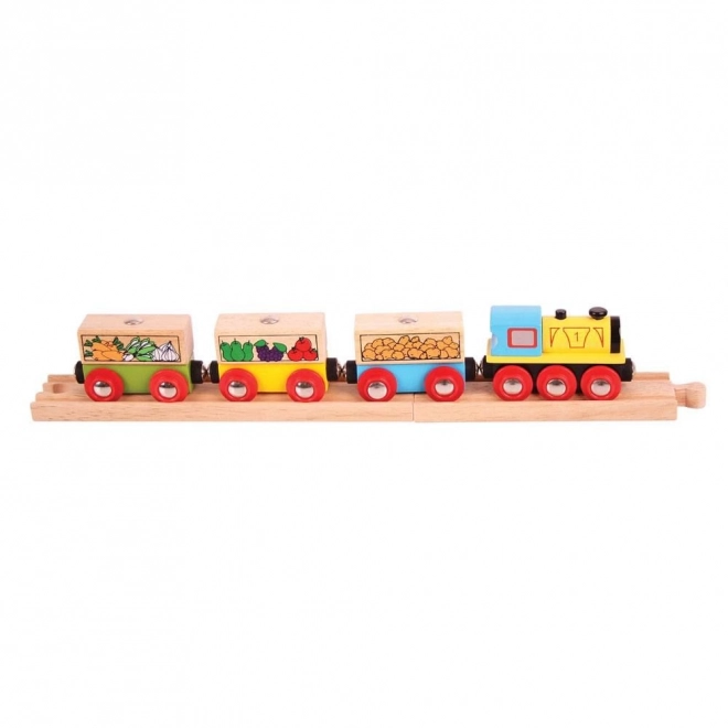 Bigjigs Rail Nákladní vlak se zeleninou + 3 koleje