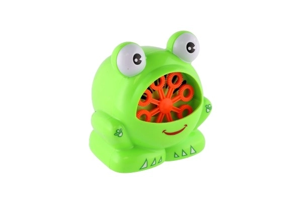 Bublifuk stroj žába plast 11x13cm na baterie + náplň 2 barvy v krabičce 17x16,5x12cm
