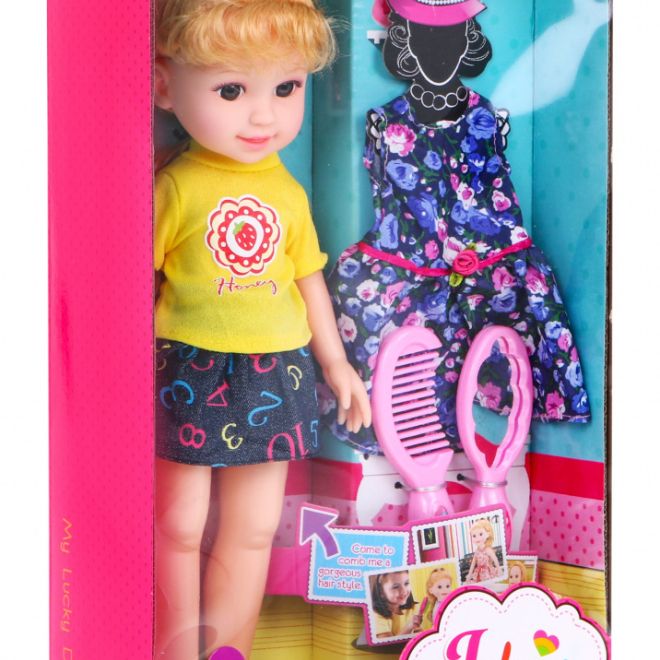 Velká stylingová panenka pro děti 3+ blond + 2 oblečky + hřeben + zrcátko