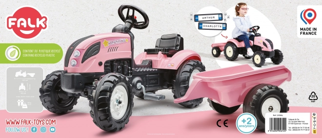 Traktor šlapací County Star s valníkem růžový
