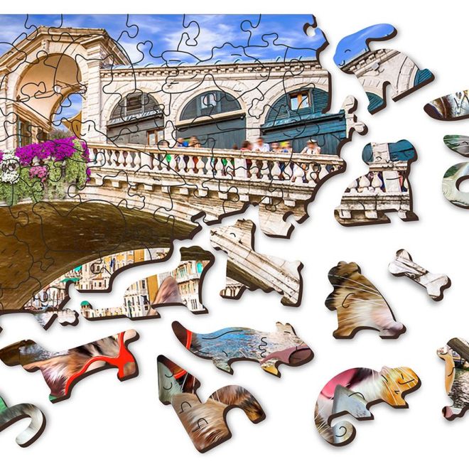 Wooden City Dřevěné puzzle Koťata v Benátkách 2v1, 300 dílků EKO