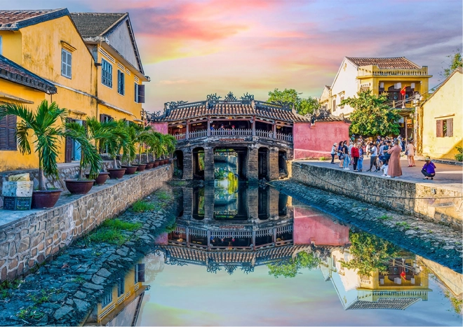 WOODEN CITY Dřevěné puzzle Japonský most ve městě Hoi An, Vietnam 2v1, 505 dílků EKO