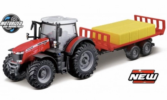 Bburago 10cm Farm tractor Messey Ferguson 8740S s přívěsem na balíky