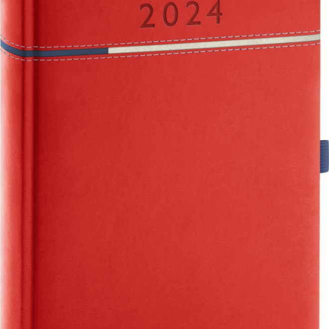 Denní diář Tomy 2024, červeno-modrý, 15 × 21 cm