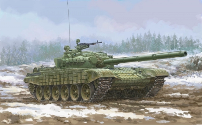 Překližkový model sovětského T-72 Ural s reaktivním pancířem Kontakt-1