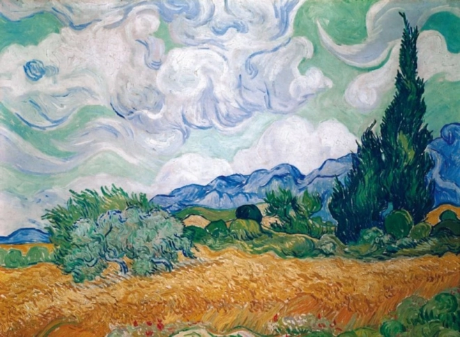 Puzzle Pšeničné pole s cypřiši 1000 dílků
