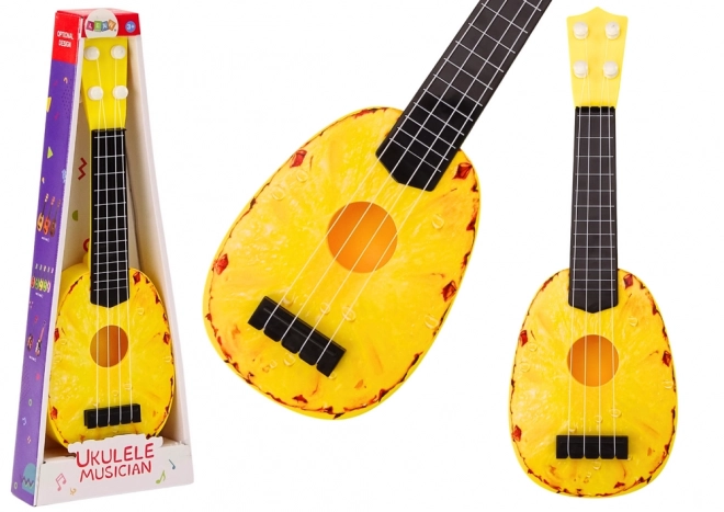 Ukulele pro děti Mini kytara 4 struny Ananas motiv kytara žlutá 15″