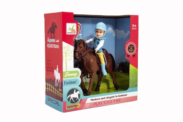 Kůň + panenka/panáček žokej plast 20cm v krabici 23x23x9,5cm