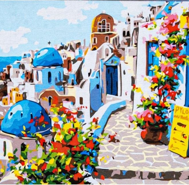 ASTRA Malování podle čísel: Kouzelné Santorini, plátno na rámu 50x40 cm