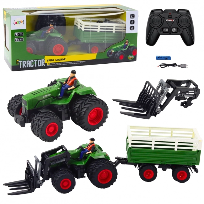 Zábavný traktor s přívěsem a vidlemi na dálkové ovládání