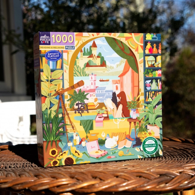 EEBOO Čtvercové puzzle Odpočinek u knížek 1000 dílků