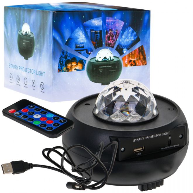 Dětský otočný hudební box s projektorem 3+ Hvězdná obloha 10 barev + noční světlo + reproduktor MP3
