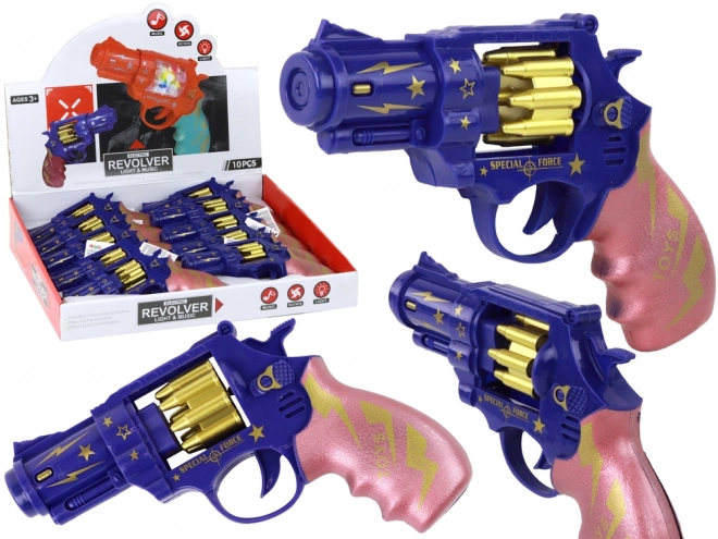 Modré a růžové zvuky pistole Revolver Lights