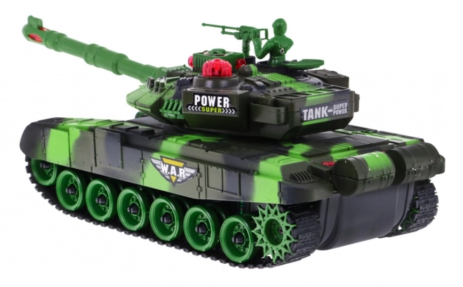 Tank na dálkové ovládání + interaktivní efekty + odpalování + dálkové ovládání – Zelený