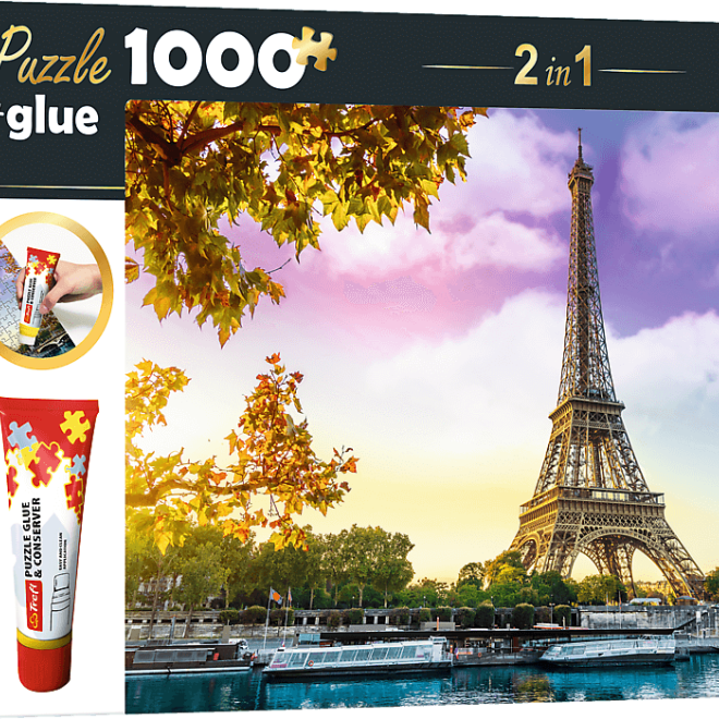 TREFL Sada 2v1 puzzle Paříž, Francie 1000 dílků s lepidlem