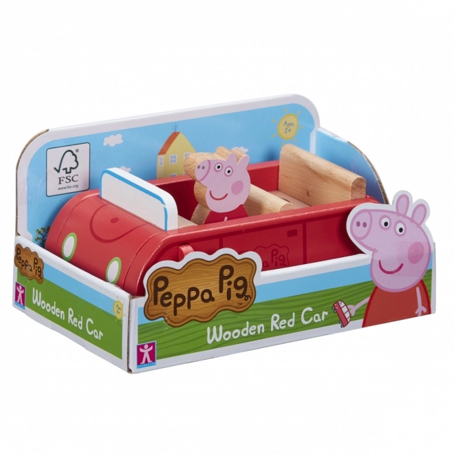 Dřevěné auto Prasátko Peppa pig + figurka