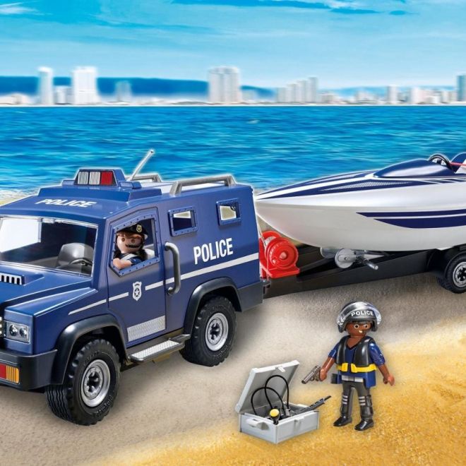 City Action 5187 Policejní terénní vozidlo s motorovým člunem sada s figurkami