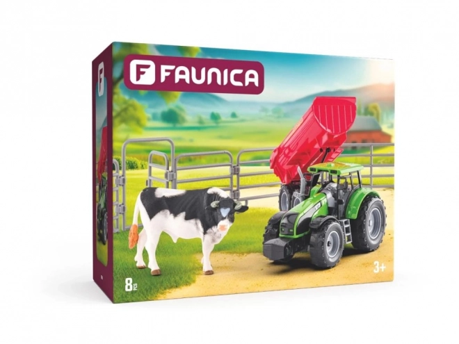 Traktor s přívěsem a býkem se zahradou