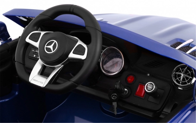 Mercedes AMG SL65 pro děti Modrá barva + Dálkové ovládání + Nosič zavazadel + Nastavení sedadla + MP3 LED + Pomalý start