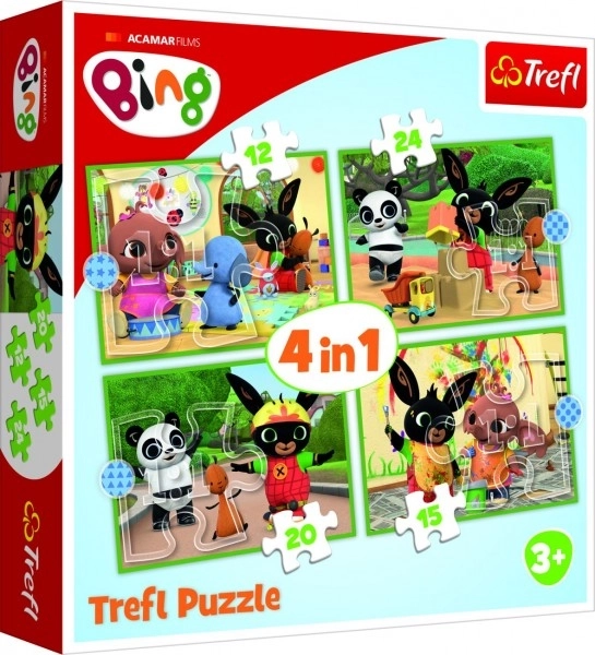 Puzzle 4v1 Bingův šťastný den 28,5x20,5cm v krabici 28x28x6cm