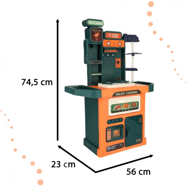 Dětská plastová kuchyňka se světelným kohoutkem sada 77 kusů