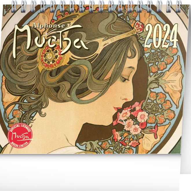 Stolní kalendář Alfons Mucha 2024, 16,5 × 13 cm
